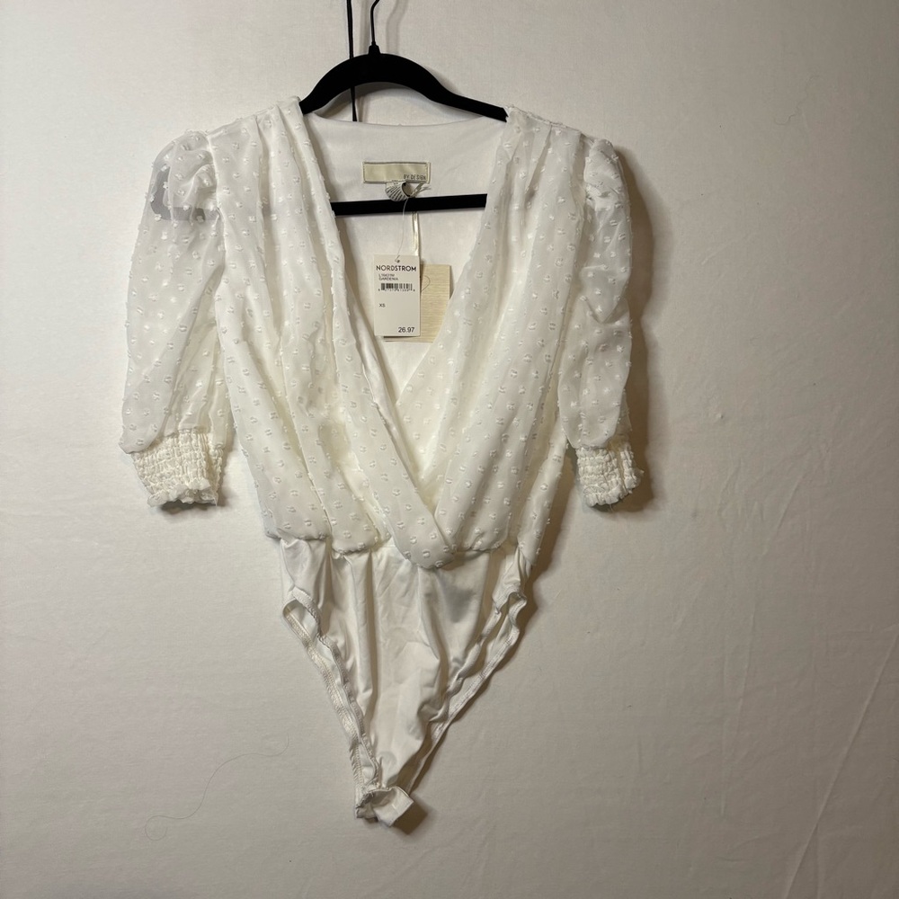 By Design White Swiss Dot Puff Sleeve Bodysuit XS